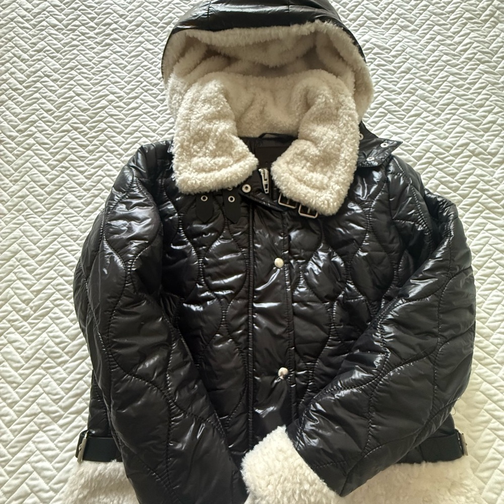 Blank NYC Black Quilted Puffer Jacket with Cream Lining